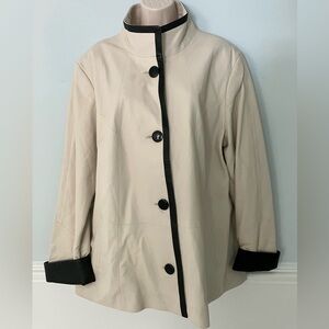 NATUREL Vintage leather cream car coat Tartan pattern lining buttons classic XL